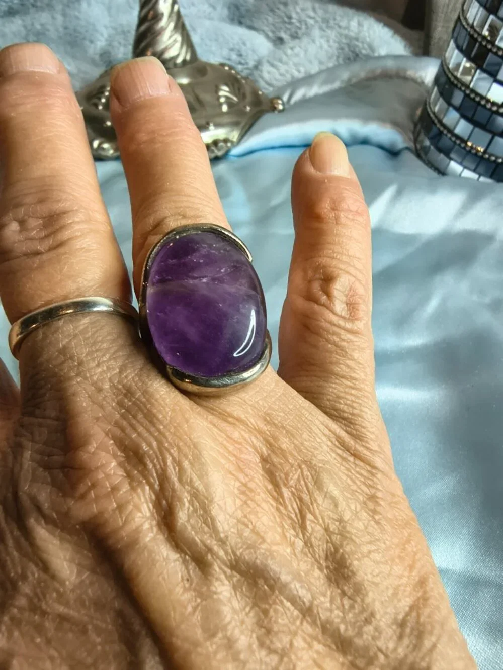Silver Tone Amethyst Ring
